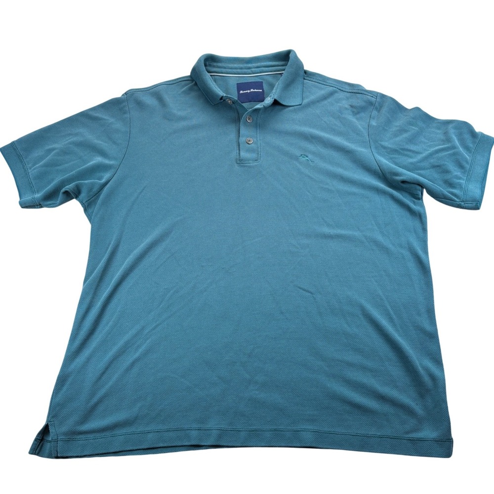 Tommy Bahama Polo Shirt Mens Large Teal Blue Modal Blend Casual Tropical Coastal